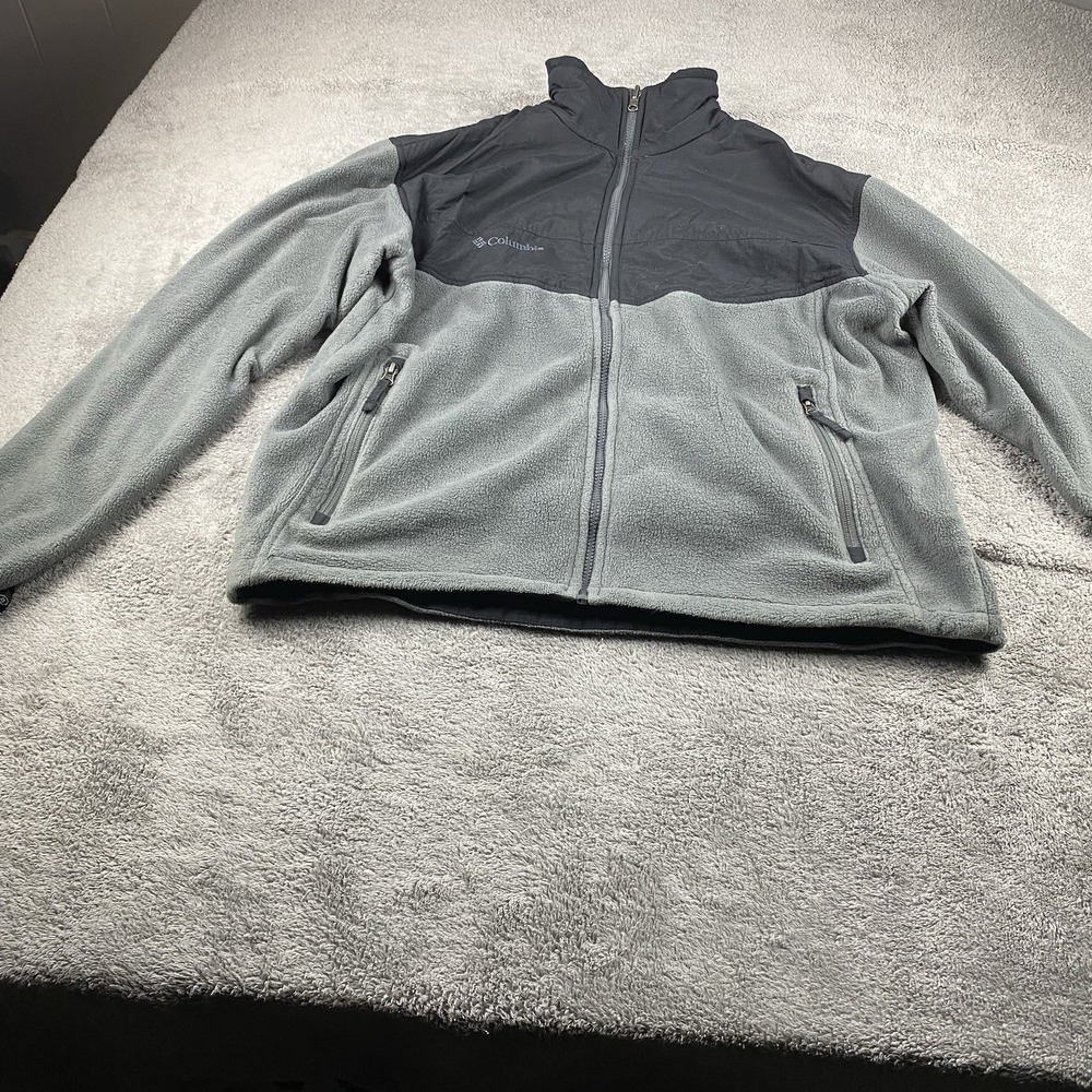 Columbia Sweater Full Zip Fleece Jacket‎ Mens Large Gray Black Long Sleeve
